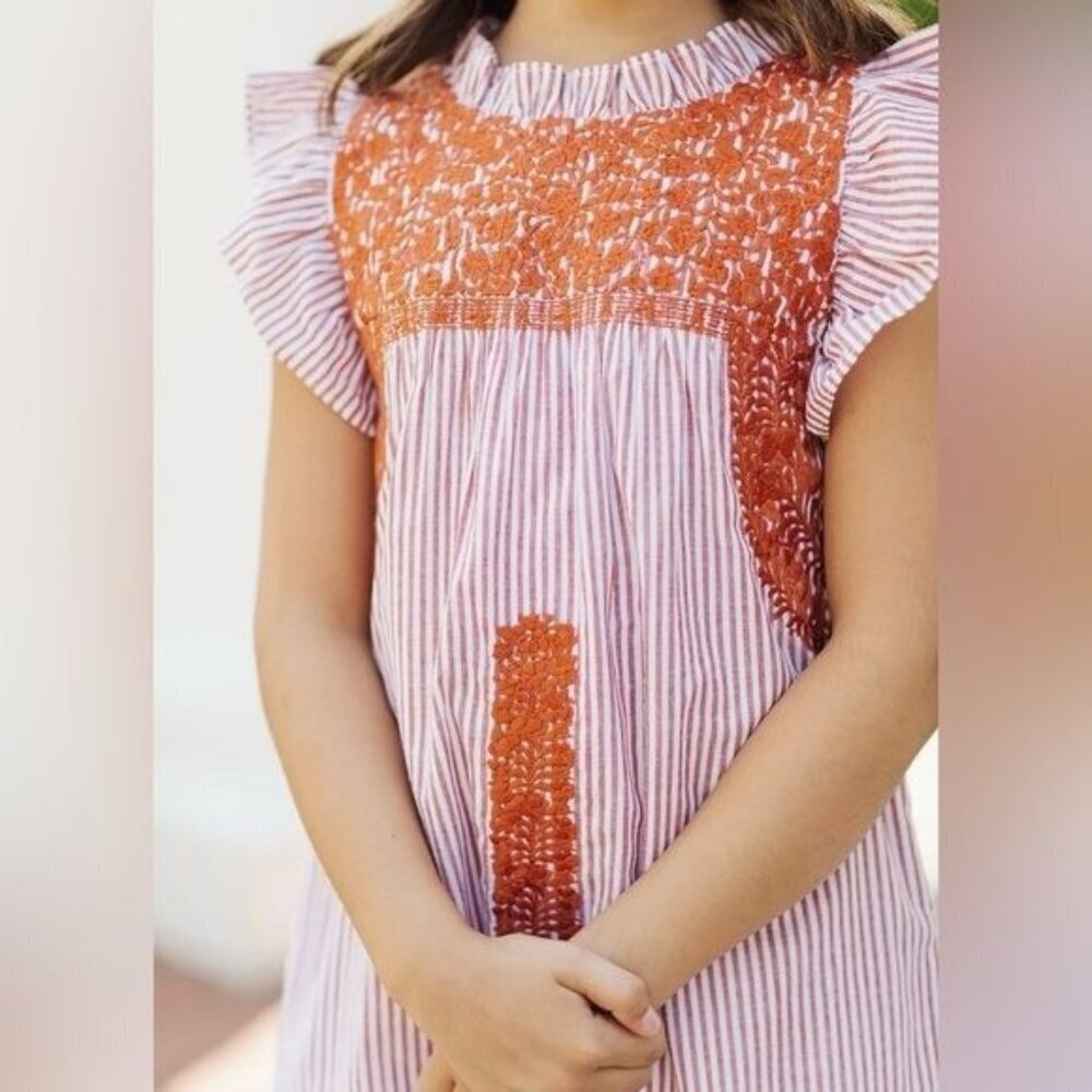 J. Marie Schaeffer Baby Dress 2T & 3T NWT Burnt Orange Embroidered Cotton Ruffle - Picture 3 of 5